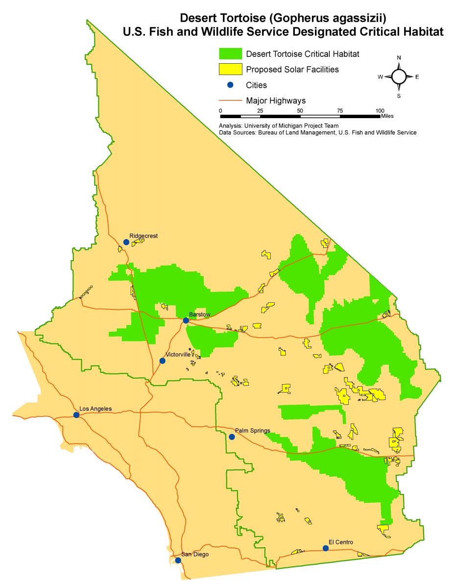 Map 1. Desert Tortoise Critical Habitat and Proposed Facilities.