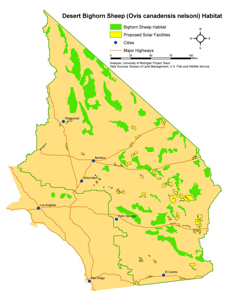 Map 1. Bighorn Sheep Habitat and Proposed Facilities.
