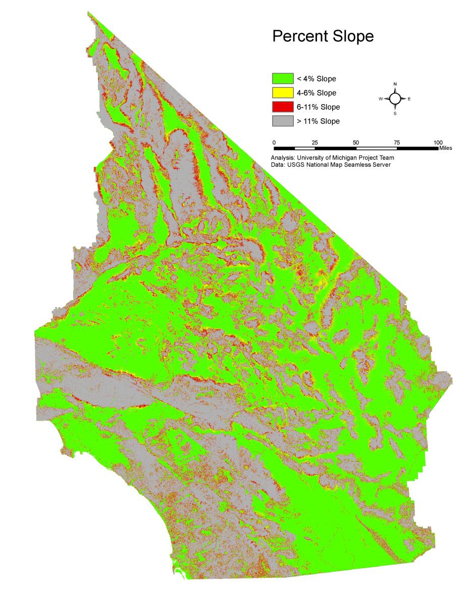 Map 2 Percent Slope of Land in the California Desert.